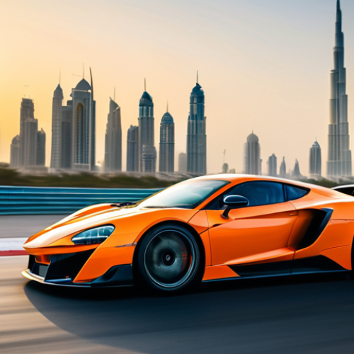 **

"A professional motorsport photographer capturing a high-speed race scene in Dubai, UAE. Focus on a sleek, modern sports car, fully clothed driver in racing suit and helmet, safe for work, appropriate attire, showcasing the vehicle's aerodynamics and speed. Background: blurred cityscape of Dubai at sunset. Perfect anatomy, correct proportions, professional photography, high quality."

**