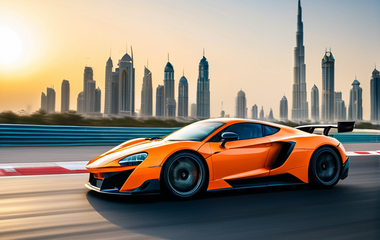 **
"A professional motorsport photographer capturing a high-speed race scene in Dubai, UAE. Focus on a sleek, modern sports car, fully clothed driver in racing suit and helmet, safe for work, appropriate attire, showcasing the vehicle's aerodynamics and speed. Background: blurred cityscape of Dubai at sunset. Perfect anatomy, correct proportions, professional photography, high quality."
**