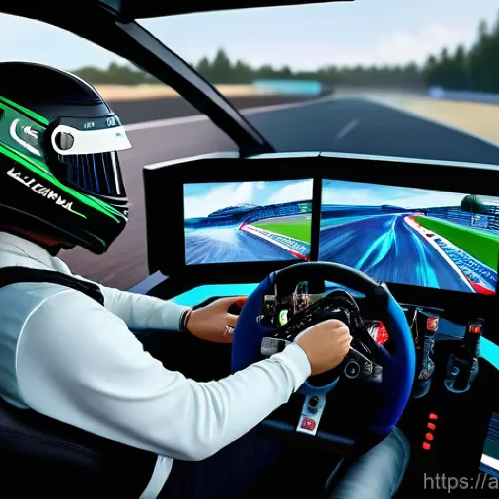 실제 레이서가 추천하는 게임 - **Immersive Racing Simulator Experience:** A highly detailed, realistic image of a professional ...