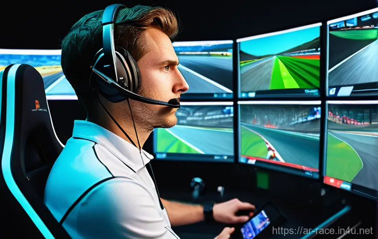 실제 레이서가 추천하는 게임 - **Diverse Racing Legends on Track:** A dynamic, action-packed wide shot capturing a diverse grou...