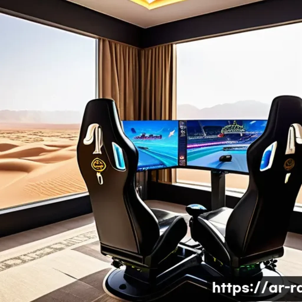 최고의 레이싱 게임기 - A realistic racing simulator setup designed for an Arabic-speaking gamer, featuring a high-precision...