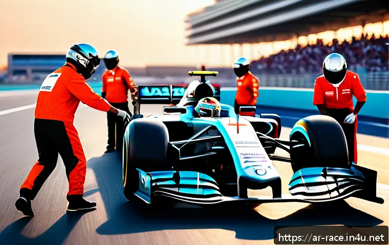 최고의 레이싱 장면들 - Hyper-realistic scene of a Formula 1 pit stop during a race at Yas Marina Circuit, featuring a diver...