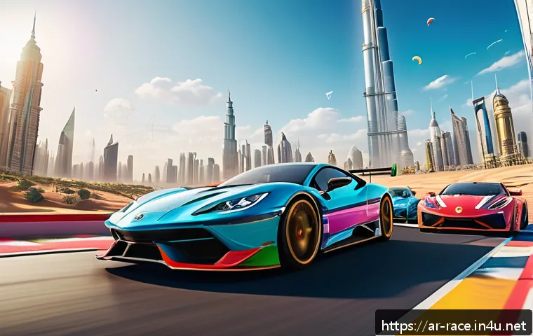 레이싱게임의 사회적 영향 - A vibrant online multiplayer racing game scene featuring diverse Arab youth players wearing casual m...